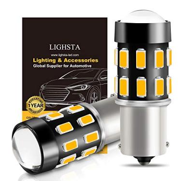Imagem de LIGHSTA Lâmpadas LED 1156, lâmpadas LED super brilhantes 24-SMD sem polaridade 1073 1141 7506 BA15S com projetor para luzes piscantes de seta, luzes marcadoras laterais, amarelo âmbar (pacote com 2)
