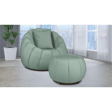 Imagem de Kit Poltrona C/ Puff + Almofada Concha Veludo Acqua - LM DECOR
