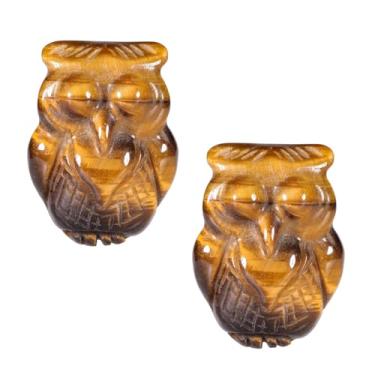 Imagem de Rockcloud Pacote com 2 estátuas de coruja de cristal esculpidas à mão com bolso para estatueta de animal escultura de coruja polida para decoração de mesa de escritório em casa, pedra de olho de tigre