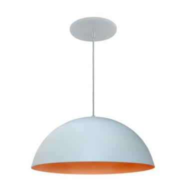 Imagem de Luminária Pendente Meia Lua 40cm Com Interior Laranja Fiação 110/220v 