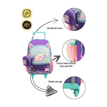 Imagem de Mochila de Rodinha Tween Gatinho Glitter Holográfica 13960 - Xeryus