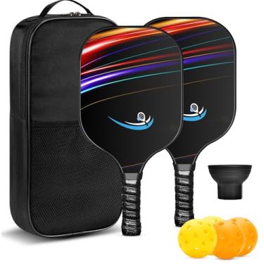 Imagem de Conjunto de 2 pás de pickleball de fibra de carbono inclui 4 bolas, 2 apanhadores de bolas, 1 bolsa de bola, melhores presentes para equipamentos de pickleball júnior e profissional (vermelho)