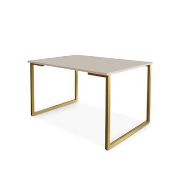 Imagem de Mesa de Jantar Steel Estilo Industrial Pés de Aço 120x80cm Dourado/off White