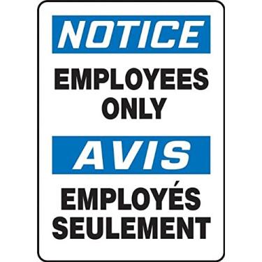 Imagem de ACCUFORM Placa bilíngue francesa de plástico SIGNS FBMADC804VP, legenda "Aviso SOMENTE aos funcionários/AVIS EMPLOYES SEULEMENT", 35 cm por 25 cm por 0,055 polegadas, azul/preto em branco