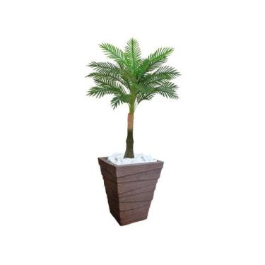 Imagem de Planta Artificial Árvore Palmeira Real Toque 1,2m kit + Vaso Trapezio 