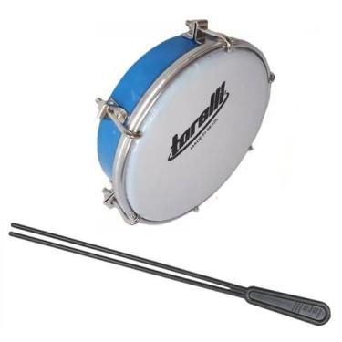 Imagem de Kit Tamborim Pele Leitosa Torelli TT 404 Azul Baqueta Dupla
