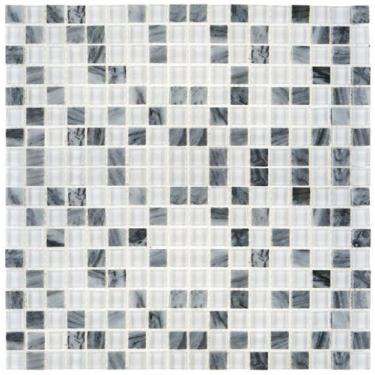 Imagem de Pastilha de vidro com pedra MT712 - MATISSE BRANCO/PRETO 30x30cm 1,5cm