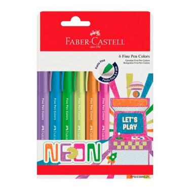 Imagem de Canetinha Ponta Fina Faber-Castell Fine Pen 6 Cores NEON