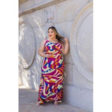Imagem de Vestido Longo Soltinho Plus Size Fivela Na Alça - Luh May, GG, Fúcsia