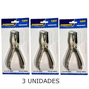 Imagem de Kit Perfurador Furador de Papel Alicate Metal Aço 1 Furo P/ 6 Fls Mast