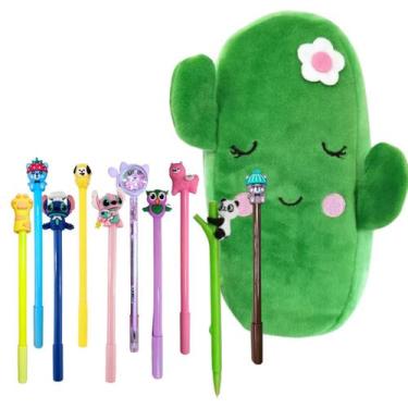 Imagem de Kit 10 Canetas Fofas de Gel + Estojo Escolar de Pelúcia - Kawaai
