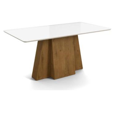 Imagem de Mesa de jantar amalfi com vidro madero canela/off white - Village Móve