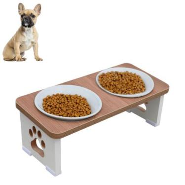 Imagem de Comedouro Bebedouro Cachorro Duplo Elevado Pet MDF - Porcelana - Mader