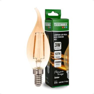 Imagem de Lâmpada Led Filamento Vela Bico Torcido B35 Âmbar E14 Taschibra, 110V