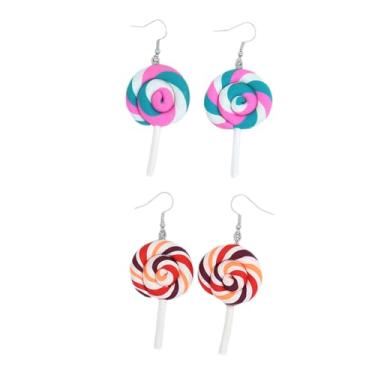 Imagem de Conjunto de brincos femininos com pingente de pirulito arco-íris, feitos à mão, colorido, grande, com gancho, simulação, comida, acessórios de joias kawaii, Large, argila de polímero, Sem pedra