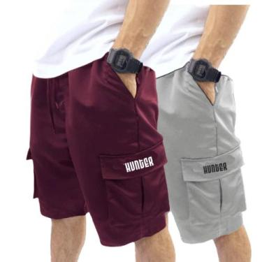 Imagem de Kit 2 Bermudas Corta Vento Bolso Cargo Hunter Colors Verão, Brd, Cnz, 