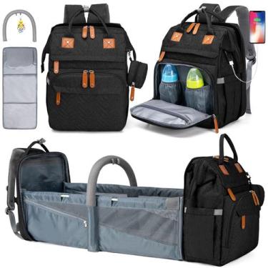 Imagem de Mochila para fraldas KABAQOO, grande porta USB impermeável preta