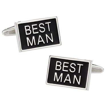 Imagem de Abotoaduras de casamento Cuff-Daddy para o seu melhor homem em preto e prata com caixa de apresentação