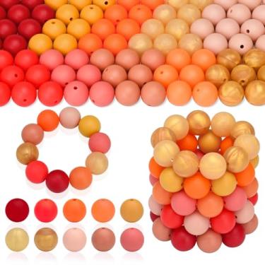 Imagem de U-LIAN 150 contas de silicone de 15 mm de cores mistas, contas de silicone a granel para fabricação de chaveiros, contas de silicone de 15 mm para canetas e pulseiras, terracota vermelha
