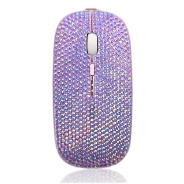Imagem de Mouse sem fio com strass rosa brilhante, mouse silencioso fino 2,4 G, mouse óptico portátil, 3 níveis de DPI ajustáveis para notebook, PC, laptop, computador, MacBook - AB roxo