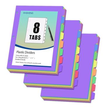 Imagem de 3 conjuntos de divisórias para fichário de 3 anéis, divisórias de plástico de 8 abas com aba, separadores de fichário colorido para tamanho carta, divisórias de escrita na página para escritório ou