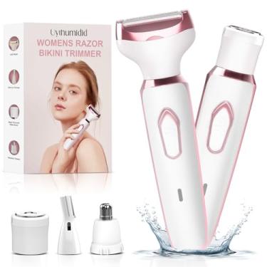 Imagem de Barbeador elétrico - barbeador para mulheres, aparador de pelos corporais Uythumidid indolor e kit de remoção de pelos faciais, recarregável por USB, aparador de biquíni feminino para rosto, braço,