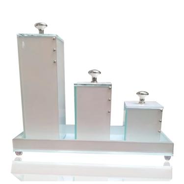 Imagem de Kit Lavabo Com Bandeja Vidro Luxo Trio Organizador Banheiro (Branco prata)