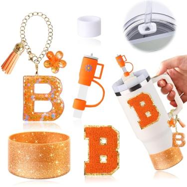 Imagem de AiScrofa Conjunto de 6 peças de acessórios de copo laranja para copo Stanley Cup de 850 g 1,134 g com alça, incluindo tampa de cobertura de palha e bota, tampa à prova de derramamento, pingente de
