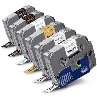 Imagem de Topcolor Pacote com 6 fitas brancas laminadas de 12 mm 1,2 cm compatível com Brother Tze-231 Tze-931 Tze-831 Tze-233 Tze-334 Tze-335 P Touch Tape Tze Tz 12 mm colorida para PTH110 PTD220 PTD210 PTD44