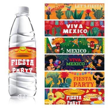 Imagem de Adesivos de etiqueta de garrafa de água mexicana Fiesta 12 peças decorações de tampa de garrafa de bebida Viva Mexicana tampa de garrafa de água mineral Cinco de Mayo Festival Etiquetas adesivos para
