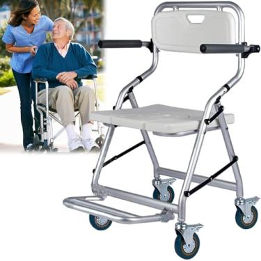 Imagem de Cadeira de banho com rodas, assento de chuveiro antiderrapante para idosos e deficientes físicos, cadeira sanitária com pedais e placa de assento em forma de U, dobrável para economizar espa