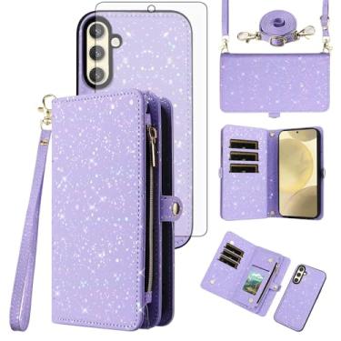 Imagem de Asuwish Capa de celular para Samsung Galaxy S24/S25 5G Carteira magnética destacável com protetor de tela de vidro temperado e compartimento para cartão com glitter, suporte para celular S 24 24S 25