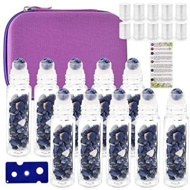 Imagem de Frasco de óleo essencial EVA para transporte de viagem e 10 peças de garrafas de rolo de pedras preciosas de óleo essencial vidro fosco dentro de 10 ml de lascas de cristal de cura Feng Shui Roller,