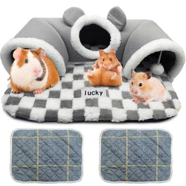 Imagem de PINVNBY 3 peças de esconderijo e cama de túnel de porquinho-da-índia, tubo de túnel de coelho macio removível com forro de porquinho da índia, brinquedo de túnel de animais pequenos para furões,