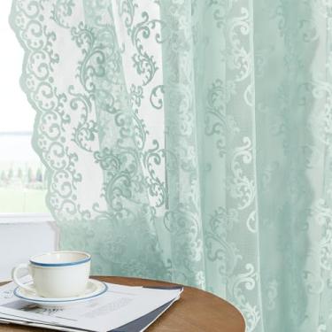 Imagem de Cortinas de renda turquesa pastel 182 cm de comprimento, 2 painéis, cortinas de renda paisley azul-petróleo claro para sala de estar, quarto, bolso de varão, filtragem de luz, cortinas francesas para
