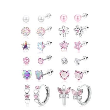 Imagem de 12 pares de brincos hipoalergênicos para mulheres e crianças, conjunto de brincos de aço inoxidável para meninas adolescentes, brincos de pérola, 20 g, regular, Aço inoxidável, Zircônia cúbica