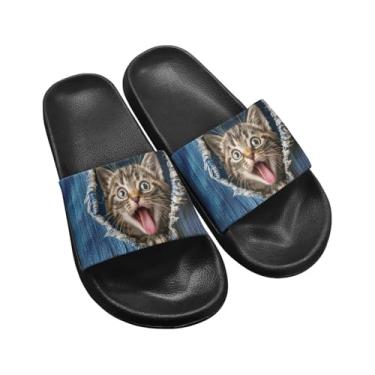 Imagem de GOSTONG Could Pantufas para mulheres e homens antiderrapantes de secagem rápida unissex macio verão praia piscina sapatos sola grossa tamanho 5-12,5, Jeans rasgado para gatos, 34