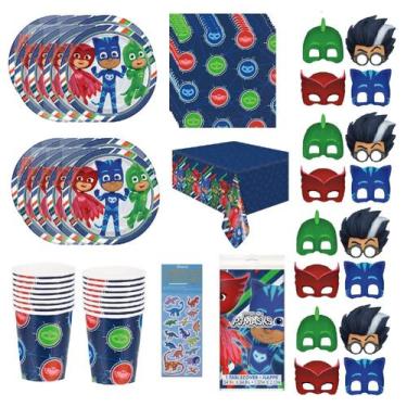 Imagem de Kit Festa PJ Masks para 16 Crianças - Máscaras e Decorações Inclusas