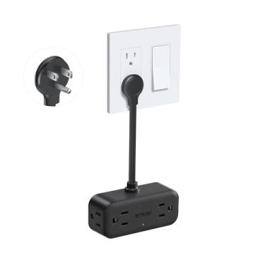 Imagem de TROND Extensor De Tomada Com Cabo De 6 Polegadas, Tomada De Parede Multiplugue Com 4 Soquetes Elétricos E 4 Portas Usb, Montável Em Parede, Adaptador De Plugue Plano Para Viagens De Escritório Em Ca