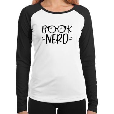 Imagem de Baby Look Raglan Book Nerd Manga Longa - Foca na Moda, Branco, Preto, 