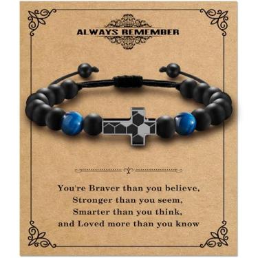 Imagem de Alissl Pulseira de futebol cruzado para homens e meninos, pulseira de olho de tigre traz saúde, segurança e felicidade, batismo/volta às aulas/aniversário/ para jogadores, time,