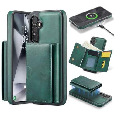 Imagem de Asuwish Capa de celular para Samsung Galaxy S24 5G carteira magnética destacável com carregamento sem fio e bloqueio de RFID, suporte flip robusto S 24 24S G5 mulheres homens verde