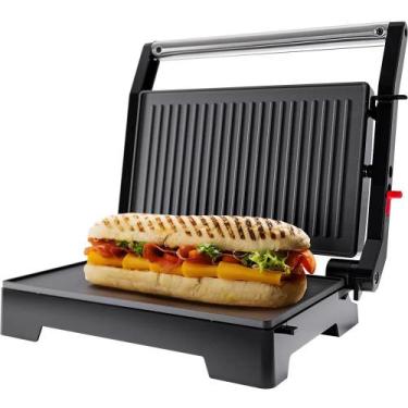Imagem de Sanduicheira Mini Grill Elétrico Oster Inox 2 em 1 com Chapas Ondulada