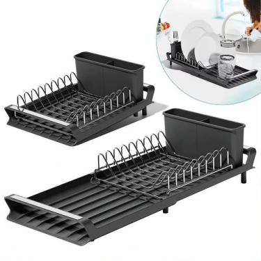 Imagem de Escorredor De Louça Preto Inox Com Bandeja Desmontavel Extensível Port