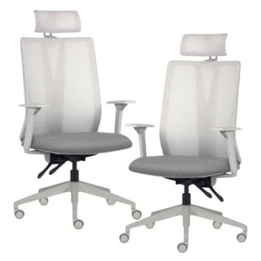 Imagem de Kit 2 Cadeiras Escritório Giratória Presidente Flow F02 Base Cinza Lin