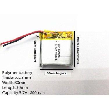 Imagem de Pilha Bateria 803030 2 Fios 3,7v 800mah 8mmx30mmx30mm - KMIG