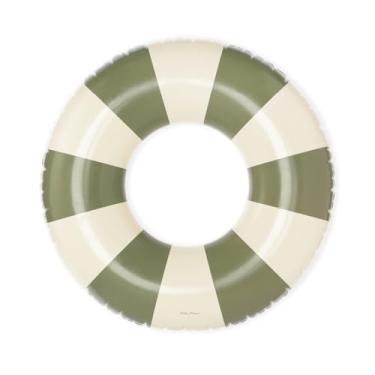 Imagem de Petites-Pommes Anel flutuante para crianças – tubo interno durável, design listrado clássico impresso à mão, boia de piscina listrada, costura macia e confortável, boias embaláveis para viagens, verde