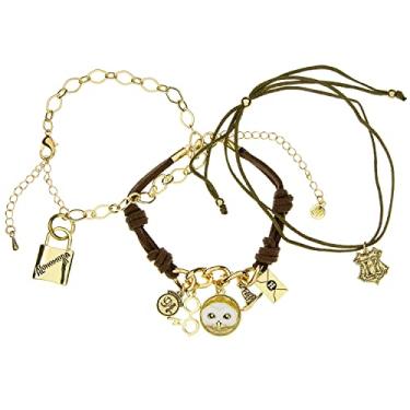 Imagem de Bioworld Harry Potter Conjunto de 3 Pulseiras de Festa de Braço com Vários Berloques, Dourado, Couro Sintético, Sem Pedra Preciosa