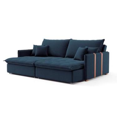Imagem de Sofá Retrátil Sem Caixa 3 Lugares Solomons Linho Azul Marinho 230 cm -
