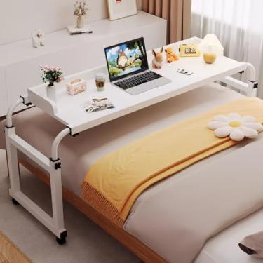 Imagem de Mesa de cama com rodas, mesa de cama para laptop, mesa portátil com rodas de rodízios, esticável, multifuncional, altura e ângulo ajustável para comer, ler, trabalhar